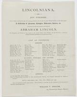 Lincolniana. : Just published, in one volume, small quarto, pp. viii and 344, printed in the best style by John Wilson & Son, on fine tinted paper, a collection of sermons, eulogies, addresses, letters, etc. occasioned by the assassination and death of Ab