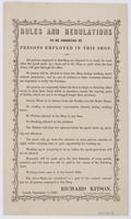 Rules and regulations to be observed by persons employed in this shop..