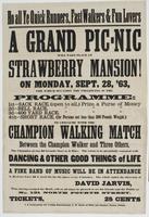 Ho all ye quick runners, fast walkers & fun lovers : A grand pic-nic will take place at Strawberry Mansion! on Monday, Sept. 28, '63, for which occasion the following it the programme: 1st---Sack race, ... 2d---Bell race, ... 3d---400 yard race, ... 4th--