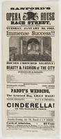 Sanford's new Opera House Race Street, between Second & Third, : Tuesday, January 3d, 1865. Immense success!!! Houses crowded nightly! by the beauty & fashion of the city Programme. ... Paddy's wedding, ... To conclude with the grand fairy operatic pantom