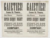 Open every night with a first-class company. : Admission only 10 cents to all parts of the theatre.