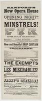 Sanford's new Opera House Race Street, between Second and Third. : Opening night!! on Monday evening, November 14th, 1864, with the largest and best company of minstrels! in this or any other country. ... Mr Samuel S. Sanford, manager Mr Harry Rainor, sta