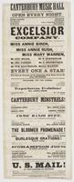 Canterbury Music Hall North-West corner of Fifth and Chestnut Streets. Open every night. : Robert Gardiner, proprietor ... Excelsior company. The following array of talent will appear every evening in their respective roles: First appearance of Miss Annie