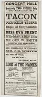 Concert Hall Newark. Positively two nights only : Saturday & Monday eve'ngs, May 14th & 16th, '64. First appearance of the world-renowned Tacon Ballet and Pantomime Troupe! in conjuction with the great New York Ethiopian and variety combination! ... Miss 