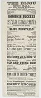 The Bijou Music Hall! No. 607 Arch Street, next door below the theatre. The people's favorite place of amusement. : Harry Enochs, sole proprietor & manager Jas. W. Holden, leader of orchestra Andrew Enochs, door tender E. Buck, ticket agent Abe Lake, offi