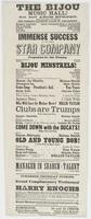 The Bijou Music Hall! No. 607 Arch Street, next door below the theatre. The people's favorite place of amusement. : Harry Enochs, sole proprietor & manager Jas. W. Holden, leader of orchestra Andrew Enochs, door tender E. Buck, ticket agent Abe Lake, offi