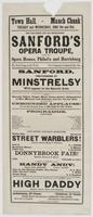 Town Hall, Mauch Chunk Tuesday and Wednesday, June 9th and 10th. : The far-famed and old established Sanford's Opera Troupe, from his opera houses, Philad'a and Harrisburg The best troupe in the world. Two companies condensed into one. Sanford, the pionee