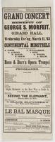 Grand concert for the benefit of George S. Morfeit, : to be given at the Girard Hall, S.W. corner of Sixth and Girard Avenue, Wednesday eve'ng, March 11, '63 by the Continental Minstrels consisting of the following named persons: A. Jones, P. Williamson, 