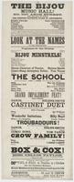 The Bijou Music Hall! No. 607 Arch Street, next door below the theatre. The peoples' favorite place of amusement. : Harry Enochs, sole proprietor Billy Boyd, stage manager J. Nosher, musical director William Heck, business agent Andrew Enochs, ticket agen