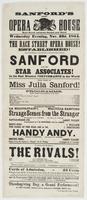 Sanford's new Opera House Race Street, between Second and Third. : Wednesday evening, Nov. 23d, 1864. The Race Street Opera House! Established! and filled nightly with the elite of the entire city to witness Sanford and his associates! in the best minstre