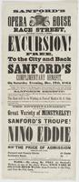 Sanford's new Opera House Race Street, between Second & Third, : Excursion! Free, to the city and back Sanford's complimentary benefit, on Saturday evening, Dec. 17th, 1864 Card.--The directors of the Market Street Ferry Company will, on the above evening