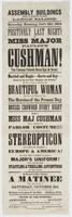 Assembly Buildings Tenth & Chestnut Streets. Large saloon. Saturday evening, Oct'r 22d, 1864 : Positively last night! of Miss Major Pauline Cushman! The famous female Union spy & scout. Married and single--grave and gay--heroes by sea and land--statesmen 