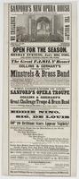 Sanford's new Opera House Race Street, between Second and Third, : We challenge the world!!! Gerhart & Collins, proprietors J. Orr Finnie, stage manager Open for the season. Monday evening, Jan'y 23d, 1865, and every evening during the week The great fami