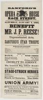 Sanford's new Opera House Race Street, between Second & Third, : Saturday, January 7, 1865, benefit of Mr. J.P. Reese! when the following unprecedented acts, by Sanford's star troupe will be presented. Programme. ... Cruelty to Johnny. ... Stage-struck he