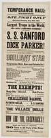 Temperance Hall: Trenton. One night only Saturday evening, Aug. 20th, 1864. : Largest troupe in the world: two great companies combined! The original S.S. Sanford from his opera houses, Philadelphia and Harrisburg--together with the inimitable Dick Parker