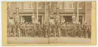 [William Penn Hose Company steam engine and fire fighters in front of the company fire station on Frankford Road near Franklin Avenue, Philadelphia]