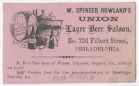 W. Spencer Rowland's Union lager beer saloon, No. 724 Filbert Street, Philadelphia.