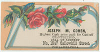 Joseph M. Cohen, highest cash price paid for cast-off clothing. Call or address No. 1547 Callowhill Street, Philadelphia.