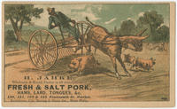 H. Jahke, wholesale & retail dealer in all descriptions of fresh & salt pork, hams, lard, tongues, &c. 130, 131, 132 & 133 Nineteenth St. market, residence, cor. Baring & Sloan Sts., West Phila.