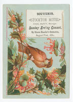 Souvenir. Stockton Hotel. Chas. Duffy, manager. Sunday eve'ng concert, by Simon Hassler's orchestra, August First, 1880.