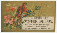 F. Defoney's oyster saloon, No. 545 North Third Street, Philadelphia. Fried oysters a specialty.