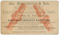 Jos. Hindermyer & Son, brass foundry, brass finishing & coppersmith shops, 911 & 913 Vine St., Philadelphia,