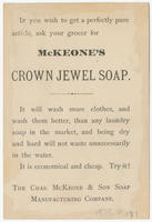 [Chas. McKeone & Son Soap Manufacturing Co. trade cards]