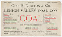 George B. Newton & Co., agents for the sale of Lehigh Valley Coal Co.'s coal. 329 Walnut Street, Philadelphia.