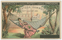 Hammocks, hammock ropes, hammock spreaders, Saratoga hammock, pat'd July 19th, 1881.