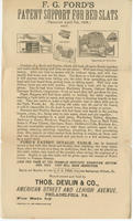 F.G. Ford's patent support for bed slats (patented April 7th, 1885.) Manufactured and sold by Thos. Devlin & Co., American Street and Lehigh Avenue, Philadelphia, Pa.