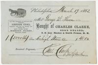 Bought of Charles Clarke, coal dealer, N.E. cor. Master & North Penna. R.R.
