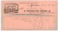 To Fenstermacher Brothers, Dr. Shipping and commission merchants, no. 5 Walnut Street, above Delaware Avenue, oysters, fruits, poultry, &c.