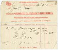 Bought of George A. Clark & Brother, sole agents for the Clark Thread Company. 14 South Fifth Street. Clark's O.N.T. crochet & darning cotton's.
