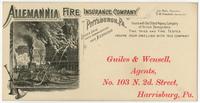 Allemannia Fire Insurance Company of Pittsburgh, Pa. Jos. Abel, president. G.W. Hammer, secretary.