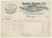 Robert Barker & Co. Manufacturers and wholesale druggists. Selling agents for Barker's H&C Powder & N&B Liniment. 135 Arch Street.