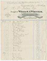 Bought of William A. Whittem, apothecary, dealer in segars, stationery &c. Opposite rail road depot.