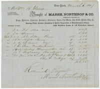 Bought of Marsh, Northrop & Co., wholesale dealers in drugs, medicines, chemicals, perfumery, stationery, spices, dry-woods, dye-stuffs, paints, oils &c. Burning fluid, alcohol, camphene & spirits turpentine, at manufacturer's prices.