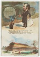 "I found when a grocer's boy," Honest Abe said "Prosperity's line, if you'd cross it, give always good measure, save labor and use the self measuring, Enterprise faucet."