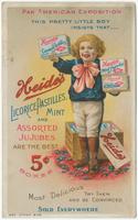 Pan American Exposition. This pretty little boy insists that___ Heide's licorice pastilles, mint and assorted jujubes are the best.