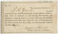 No. [blank] Philadelphia County, ss. [blank] has paid to me for the use of the commonwealth, twenty dollars