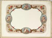 [Print with ornate border containing vignettes representing the seasons]