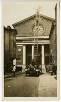 [Fire truck in front of St. Patrick's Roman Catholic Church, Philadelphia]