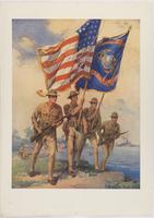 U.S. Marines, Four Men, Two with Flags