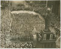 Marines hold Liberty Sing in front of Liberty Statue in Phila during World War