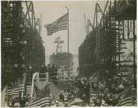 President and Mrs. Wilson launch first ship at Hog Island Aug. 5, 1918
