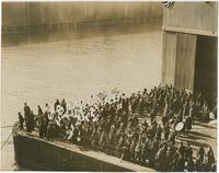 Red Cross welcoming homecoming troops from World War on docks in Philadelphia