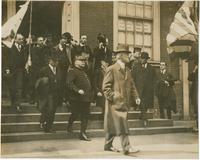 Marshall Joffre coming down steps at Independence Hall, Phila, Pa
