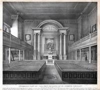Interior view of the new church of St. Joseph Philada. (Founded 1733 - Enlarged 1821 - Rebuilt 1838 - Consecrated 1839.) Erected on the site of the old Church of St. Joseph, the first R. C. Church erected in the State of Pennsylvania. [graphic] / painted 