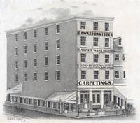 [Edward Banister carpet warehouse and Stephen Foulk's cheap carpet & floor oil cloth warehouse, corner of Seventh and Market Streets, Philadelphia] [graphic].