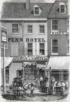 Penn Hotel & Denny's harness shop. [graphic] / On stone by W.H. Rease 17 1/2 S. 5th St.